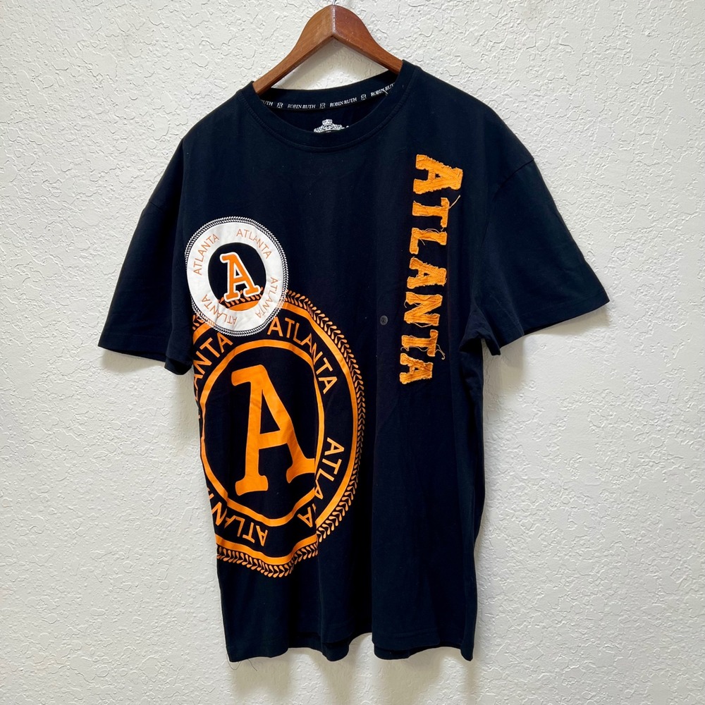 Robin Ruth Mens‎ Atlanta Stamp T-shirt Black Orange Graphic Applique XXL NWT